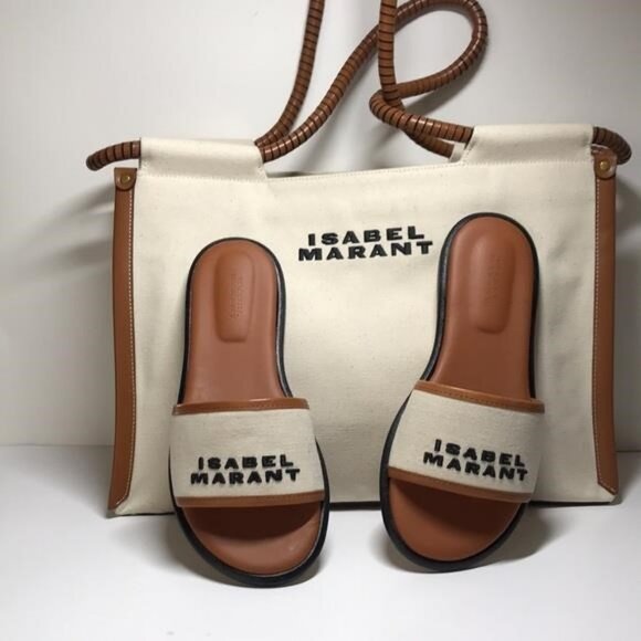 New Authentic Isabel Marant Beige and Black Slides - Picture 7 of 11